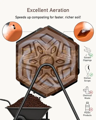 Vista 5 de THEGROW'ING Contenedor de compostaje actualizado de 43 galones para exteriores, compostador giratorio de montaje rápido, compostador de doble