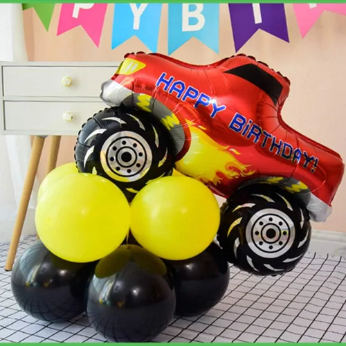 Vista 5 de Globos de aluminio con forma de camión monstruo, globos de Mylar de papel de aluminio para fiesta temática de camiones monstruos, suministros