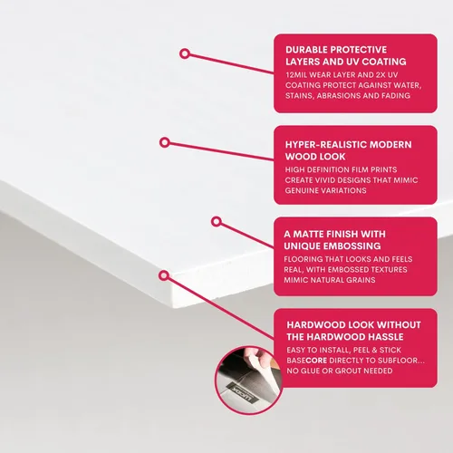 Vista 5 de LUCiDA SURFACES - Baldosas de vinilo de lujo, azulejos autoadhesivos para instalar uno mismo, 12 tablones con apariencia de madera, BaseCore - Blanc