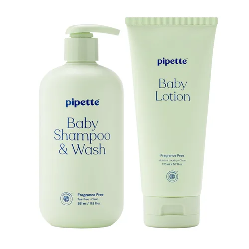 Pipette Dúo de Lavado y Loción Sin Fragancia, Paquete de 2, Champú para Bebés Sin Fragancia y Gel de Baño, Loción Sin Perfume para Recién Nacidos,