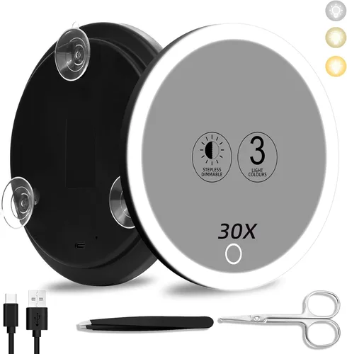 Vista 11 de 10 espejos de aumento con luz, 3 modos de color atenuación de 6 pulgadas, 10 espejos con aumento con 3 ventosas, espejo de aumento de viaje 10x