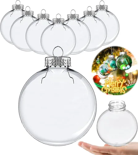 Esferas de adornos de Navidad transparentes, adornos de plástico transparente, adornos transparentes para manualidades – 12 unidades (3.15 pulgadas)