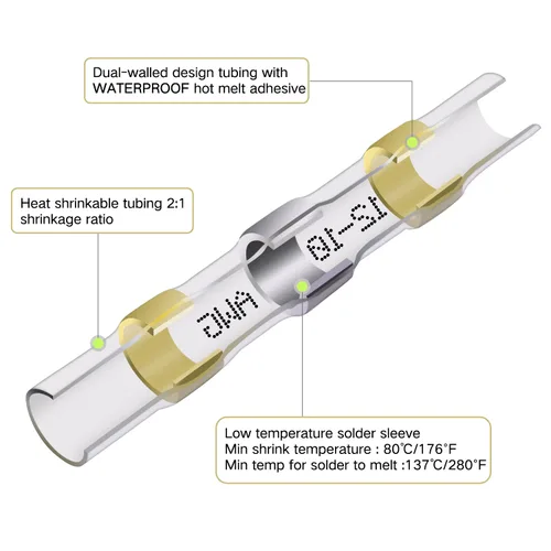 Vista 3 de 110 piezas de conectores de alambre termorretráctiles, kit de conectores de tope de sello de soldadura, terminales de empalme impermeables para uso