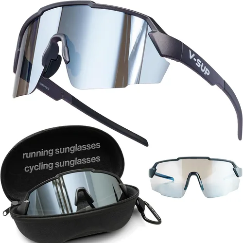 Vista 12 de V-SUP TR90 - Gafas de sol de ciclismo con protección UV400, ajustables y ultraligeras con estuche para correr y uso al aire libre