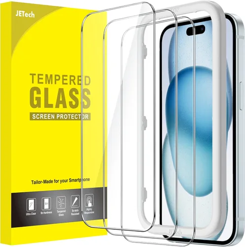 Vista 13 de JETech - Protector de pantalla para iPhone 15 de 6.1 pulgadas, película de vidrio templado con herramienta de fácil instalación, compatible