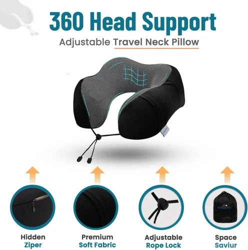 Vista 3 de Almohada de viaje ajustable para apoyo y comodidad del cuello, almohada ligera de espuma viscoelástica para dormir – Almohada de avión lavable