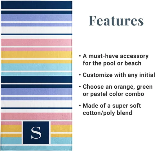 Vista 3 de Let's Make Memories - Toalla de playa personalizada - Toalla de piscina personalizada - Mezcla de algodón/poliéster - Tamaño estándar - Rayas verdes