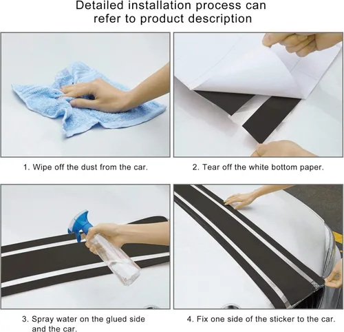 Vista 5 de TOMALL Calcomanía de Rayas para Capó de Automóvil de 49" x 8.7", Calcomanía de Rayas Laterales del Cuerpo de Carreras Auto, Calcomanía de Vinilo