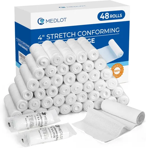 Vista 12 de LotFancy Rollos de gasa, 24 unidades, 4 pulgadas x 4.1 yardas, envoltura de gasa enrollada para heridas, vendaje elástico conforme, suministros