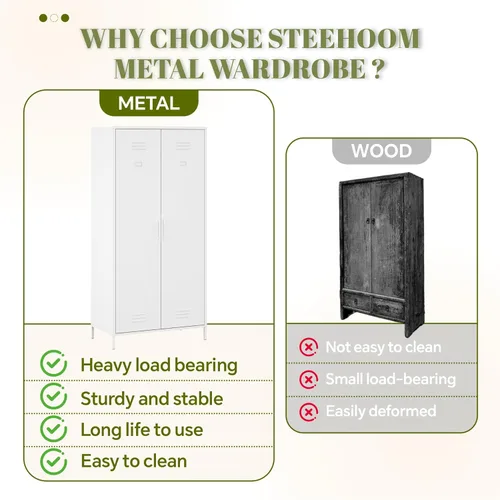 Vista 6 de Steehoom Armoire Wardrobe Closet, Metal Storage Clothes Cabinets Locker with Doors Tall Freestanding Armoire Wardrobes for Bedroom Hanging Clothes