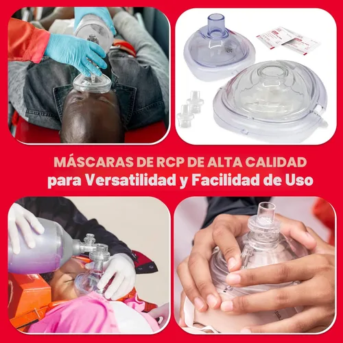Vista 6 de Kit combinado de máscara de RCP para adultos y bebés, incluye 2 máscaras de RCP con válvulas unidireccionales, par de guantes de vinilo, 2