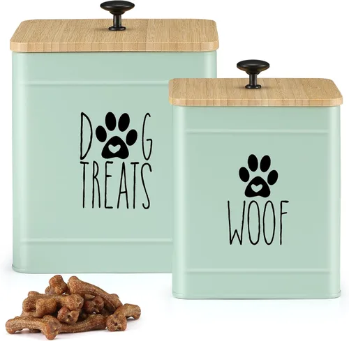 Vista 8 de PERFNIQUE Recipiente para golosinas para perros, juego de 2 tarros herméticos para golosinas para perros, tarro de galletas para encimera de cocina