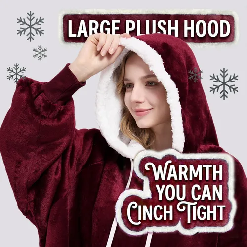 Vista 3 de Qeils Manta con Capucha Portátil para Mujeres, Cómoda Sudadera Sherpa como Regalo de Cumpleaños y Navidad, Chaqueta de Gran Tamaño con Capucha
