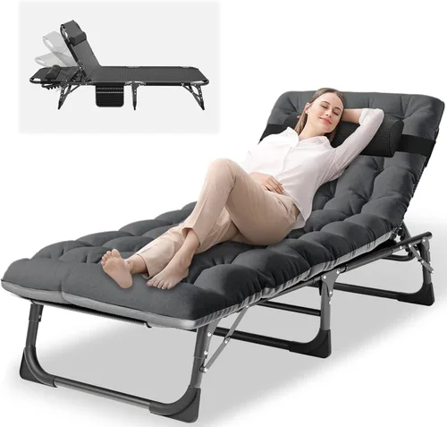 NAIZEA Sillón plegable, cuna plegable 3 en 1 con colchón, silla reclinable de 4 posiciones para patio, reclinable ajustable para exteriores
