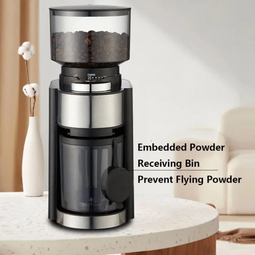 Vista 6 de Molinillo de café eléctrico de 25 pasos, cuchillas de acero inoxidable para expreso, nueces, semillas y especias, molinillo de especias compacto
