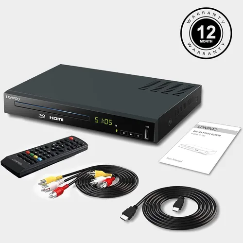 Vista 7 de Reproductor de Blu Ray y DVD, reproductor de disco Blu-ray Full HD con CD, fácil de conectar y fácil de usar, reproductor de DVD de cine en casa