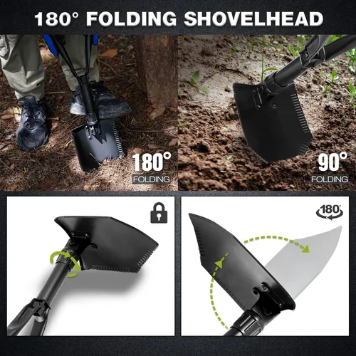 Vista 6 de REDCAMP Pala Plegable de Supervivencia para Camping de 23" con Funda, Pala Táctica de Acero al Manganeso de Servicio Pesado con Mango de Tres