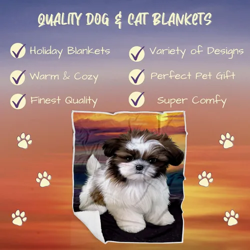 Vista 2 de Sunset Shih Tzu Dog Blanket - Lightweight Super Soft Cozy and Durable Bed Blanket - Animal Theme Fuzzy Luxury Soft Blanket for Sofa Bed Couch