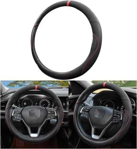 Vista 9 de Mandark Funda para volante de automóvil, de piel de microfibra antideslizante de 15 pulgadas, protector de volante de vehículo, accesorios