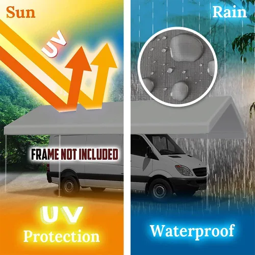 Vista 4 de Toldo de repuesto para cochera, de 10 x 20 pies, solo para tienda de campaña, cubierta de refugio para automóvil, con bolas elásticas color gris