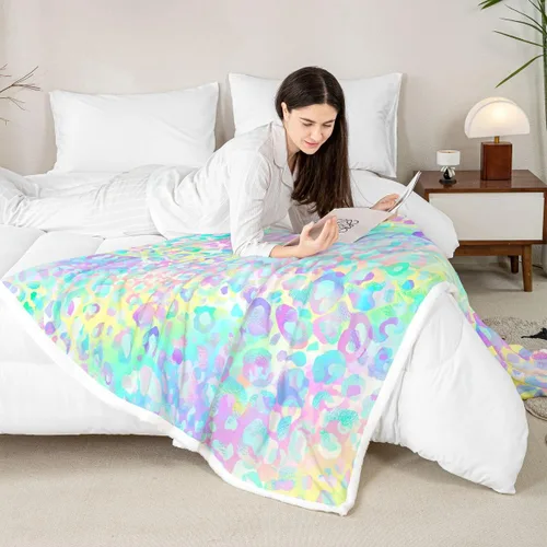 Vista 7 de Manta de Leopardo Colorida para Niñas, Manta Sherpa de Leopardo Safari con Estampado de Guepardo, Manta de Forro Polar Moderna con Diseño