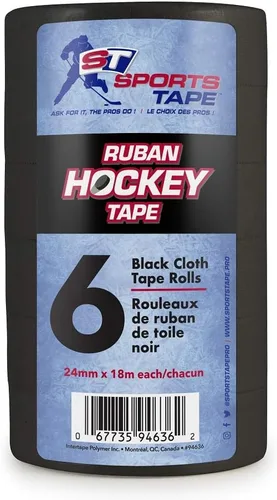 SportsTape e Cinta de hockey - Paquete múltiple de 6 rollos (negra), 0.94" x 19.7 yardas