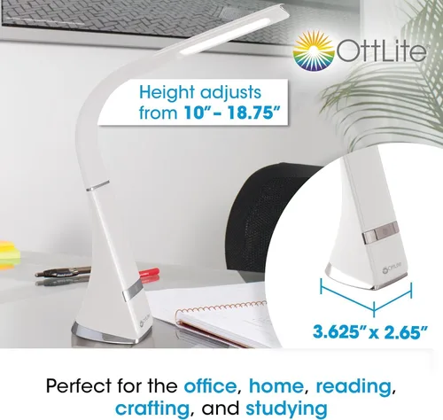 Vista 5 de OttLite Lámpara de escritorio LED recargable con tecnología ClearSun LED - Portátil, regulable y cuello de cisne flexible - Lámpara de tarea apta