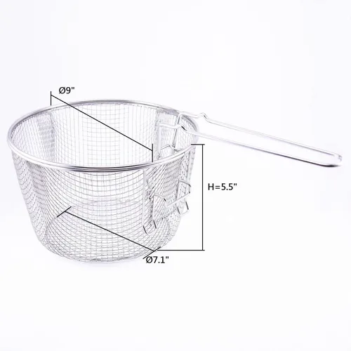 Vista 6 de 9" Medium Stainless Steel Deep Fry Basket Round Wire Mesh French Chip Frying Serving Food Presentation Tableware With Detachable Handle Fit For Up