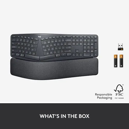 Vista 9 de Logitech Ergo K860 - Teclado ergonómico inalámbrico con reposamuñecas, diseño de teclado dividido para Windows/Mac, Bluetooth o conectividad USB