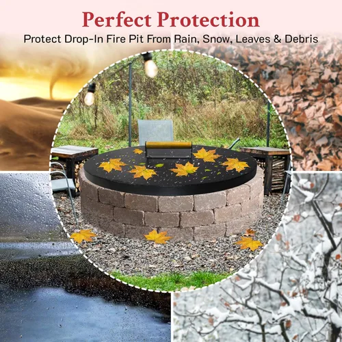 Vista 8 de Simond Store Cubierta para hoguera de 30 a 0.079 in de acero aleado recubierto de polvo redondo con tapa de goteo en sartén con mango SS – Ajuste