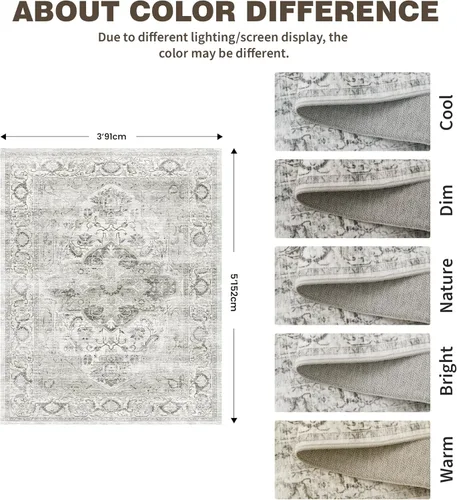 Vista 2 de Alfombra de 3 x 5 pies con parte trasera antideslizante, resistente a las manchas, lavable para sala de estar, dormitorio y comedor, alfombra
