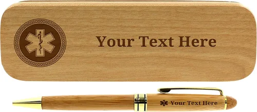 Regalos EMT personalizados Grabado Pen Case Set EMS Plumas Personalizado Grabado Bambú Madera Regalo Pen Case Set