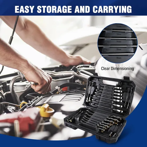 Vista 6 de WORKPRO - Juego de 22 llaves de trinquete de cabeza flexible, juegos de llaves combinadas de trinquete con caja organizadora, niquelado, 72 dientes