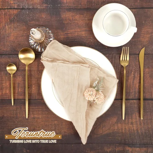 Vista 4 de 42 Paquetes de Servilletas de Gasa de Muselina de 20 x 20 Pulgadas, Servilletas de Cena Arrugadas Color Beige, Marrón Claro Rústicas Boho de Tela