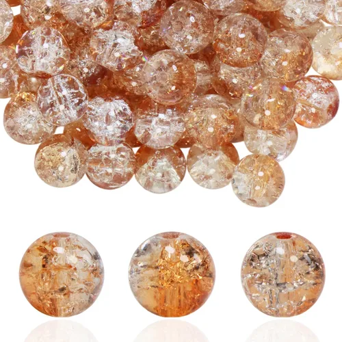 Vista 33 de 100 unidades de cuentas de vidrio craquelado de 10 mm para hacer joyería - Cuentas de cristal espaciadoras redondas a granel, suministros