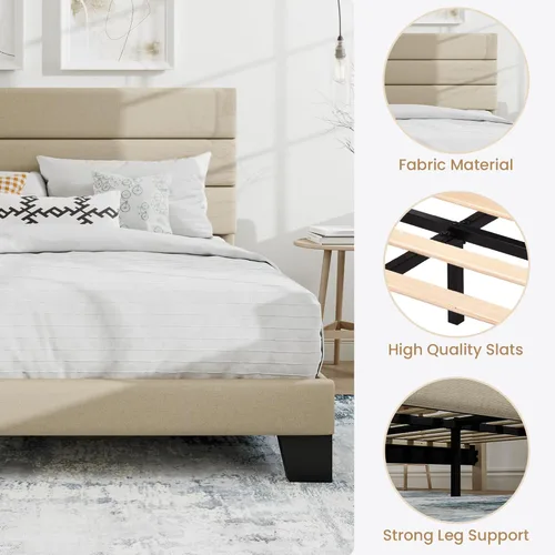 Vista 7 de SHA CERLIN Base de cama de plataforma completa con cabecera de tela tapizada, base de colchón con fuerte soporte de listones de madera, no necesita