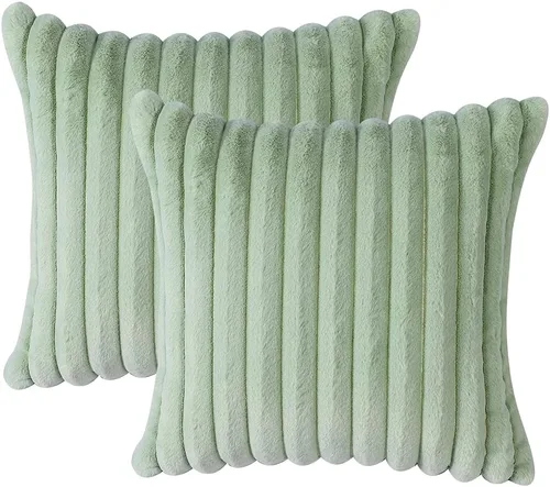 Vista 6 de Soleebee Juego de 2 fundas de cojín, terciopelo suave, acogedoras, pelo sintético de conejo, sofá, cama, silla, decorativa para el hogar, 16 x 16