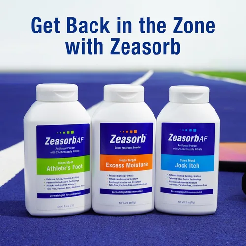 Vista 7 de Zeasorb Polvo AF súper absorbente, tecnología patentada de control de olores, con 2% de nitrato de miconazol y aloe calmante, sin talco, botella