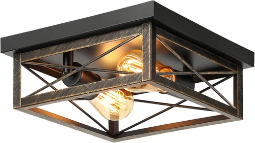 Vista 16 de Kondras Lámpara de techo de granja de 2 luces, lámpara de techo cuadrada industrial, moderna lámpara de techo de pasillo de metal negro para cocina