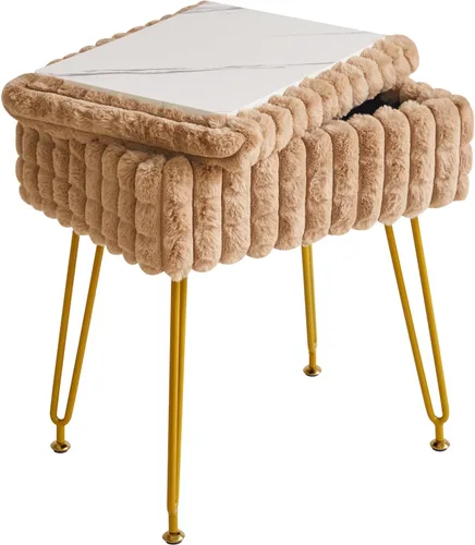 Vista 14 de IBUYKE Taburete rectangular otomano, taburete de tocador de maquillaje, mesa auxiliar de tocador, asiento de terciopelo para tocador, reposapiés