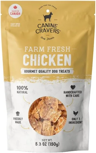Canine Cravers - Golosinas para perros de un solo ingrediente, pollo fresco de granja, alimento hipoalergénico de grado humano secado al aire para