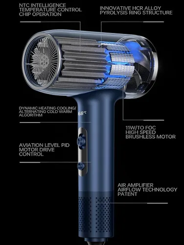 Vista 6 de Essence Hair Care - Secador de pelo profesional, control de temperatura LCD, 110 V, azul, ajustes de 3 velocidades