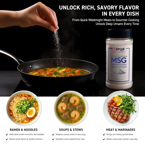 Vista 5 de Condimentos SPQR - MSG a Base de Plantas, Glutamato Monosódico XL, Botella de 12 onzas, Libre de Gluten, Grado Restaurante, Realzador de Sabor