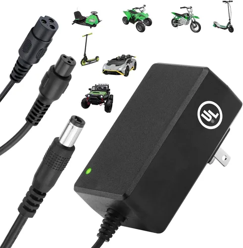Cargador compacto de 29.4V para scooter eléctrico y hoverboard, certificado UL, seguro, potente y pequeño, 3 conectores para scooters eléctricos de