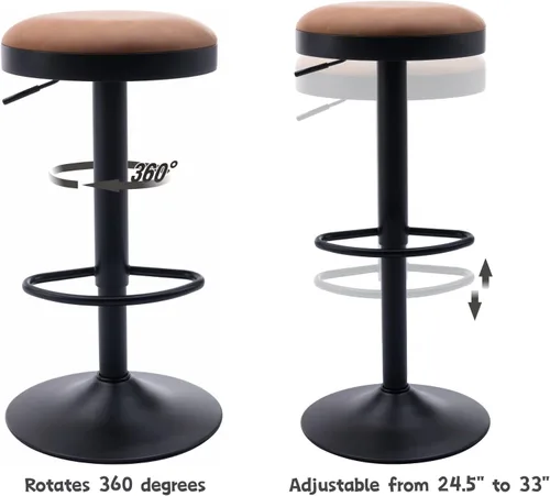 Vista 38 de CIMOTA Juego de 2 taburetes de bar redondos giratorios con espalda descubierta ajustable, taburete de bar moderno industrial para cocina, hogar