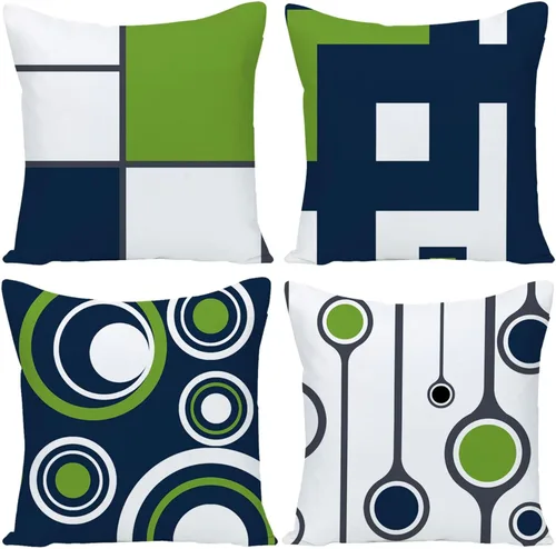 Juego de 4 fundas de almohada para patio al aire libre, color azul marino y verde, juego de 4 fundas de almohada de 16 x 16 pulgadas, fundas de