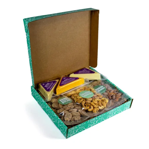 Vista 4 de Cesta de regalo de queso y nueces, cesta de regalo para hombres, mujeres, cumpleaños, incluye anacardos, almendras, nueces, Jack, quesos cheddar