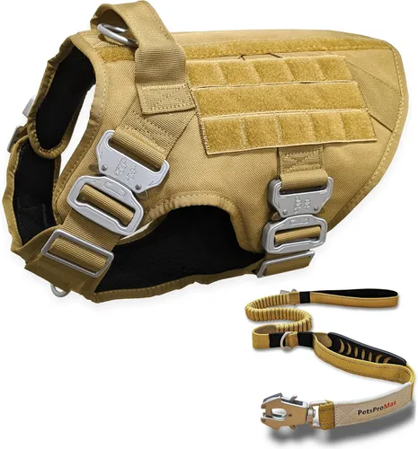 Arnés táctico para perro con correa táctica para perro (paquete 2 en 1); arnés táctico de estilo militar para perro, hebilla de metal y correa