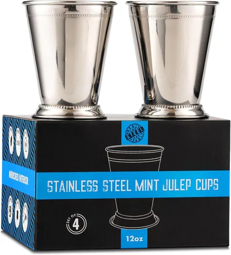 Mint Julep Cups: vasos de acero inoxidable, juego de 2 o juego de 4, vasos de cóctel de metal de 12 onzas, suministros para fiestas