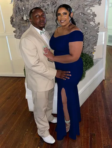 Vista 6 de YMDUCH Vestido de noche formal largo con hombros descubiertos para mujer